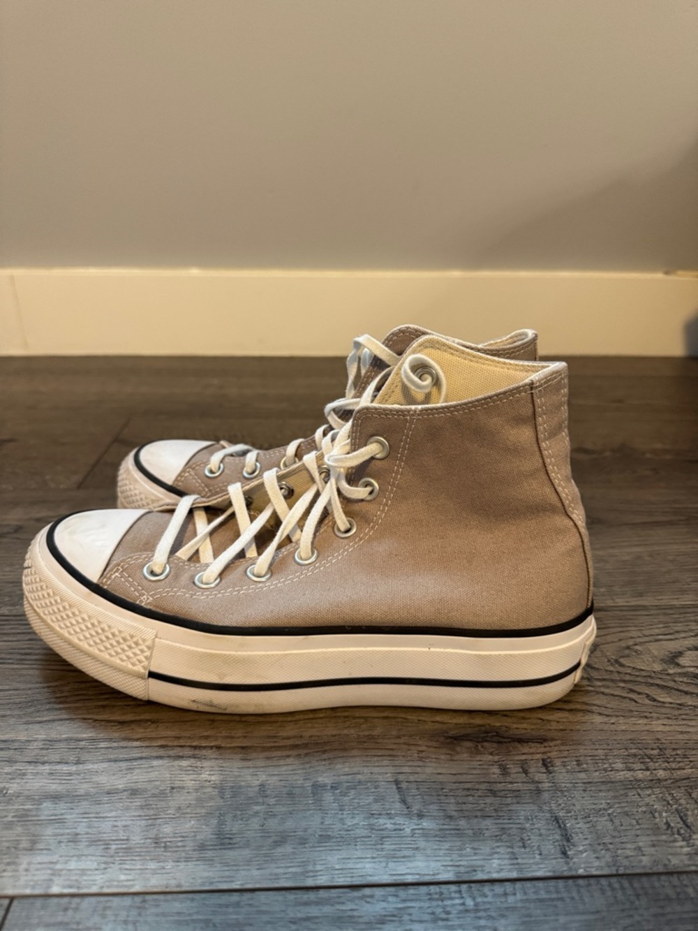 Converse High-Top Canvas Platform Sneakers in Taupe